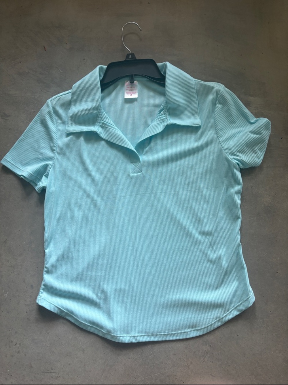 No Boundaries Light Aqua Ribbed Polo Short Sleeve Tee